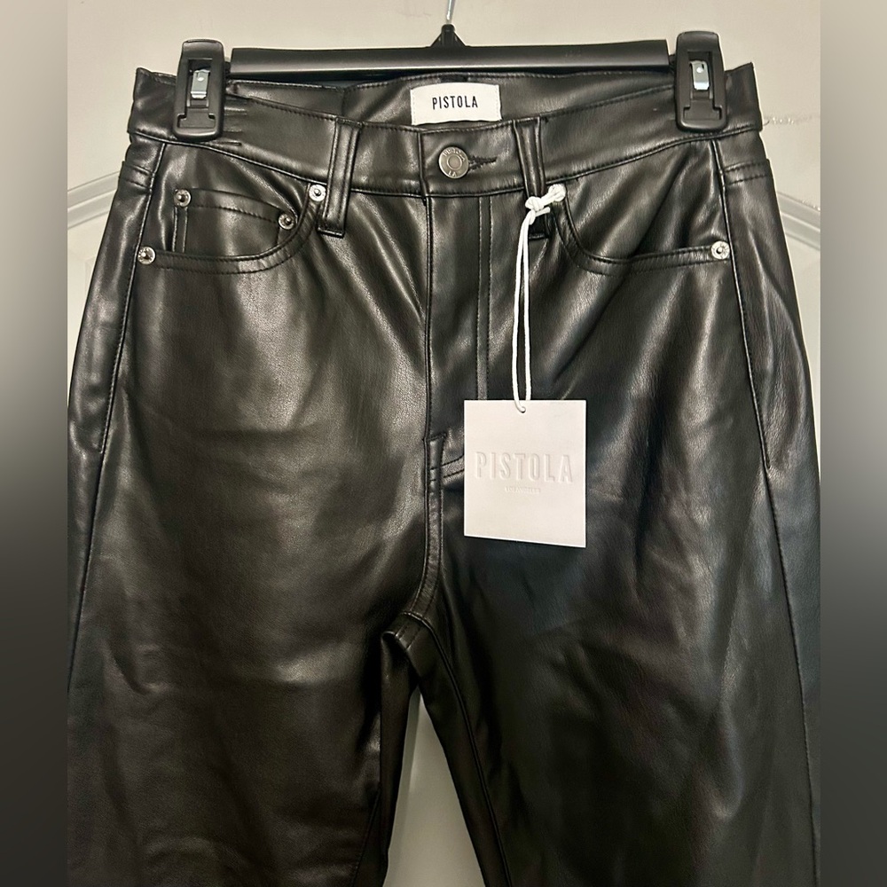 Pistola Black Faux Leather Onyx Cropped Straight Leg Pants - Size 26 NWT - Picture 4 of 6